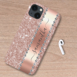 Diamond Look Glitzer Kalligraphie Name Rose Gold Case-Mate iPhone 14 Hülle