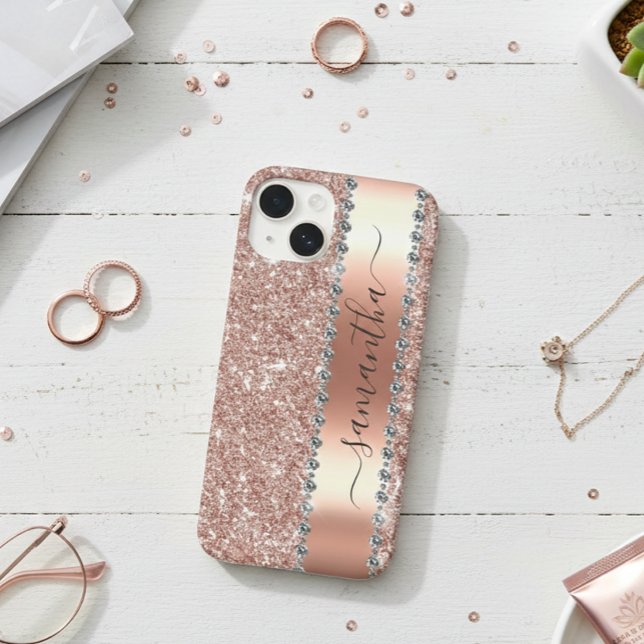 Diamond Look Glitzer Kalligraphie Name Rose Gold Case-Mate iPhone Hülle (Von Creator hochgeladen)