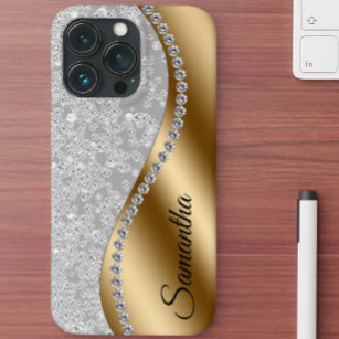 Diamond Look Gold Metal Personalisiert Glam Case-Mate iPhone 14 Hülle