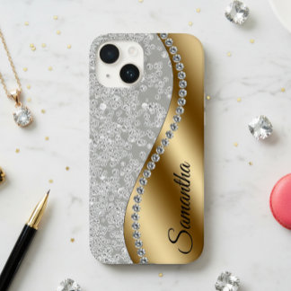 Diamond Look Gold Metal Personalisiert Glam Case-Mate iPhone 14 Hülle
