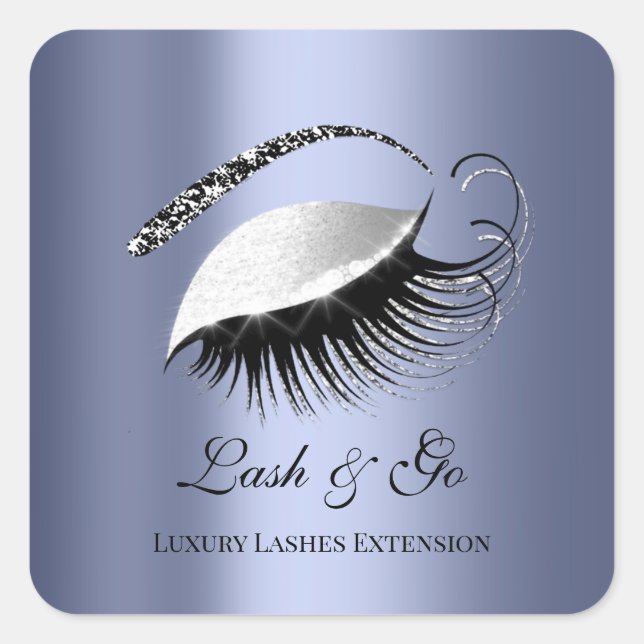 Diamond Makeup Artist Lash Silver Blue Quadratischer Aufkleber (Vorderseite)