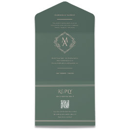 Diamond Monogram Floral Evergreen Wedding All In One Einladung