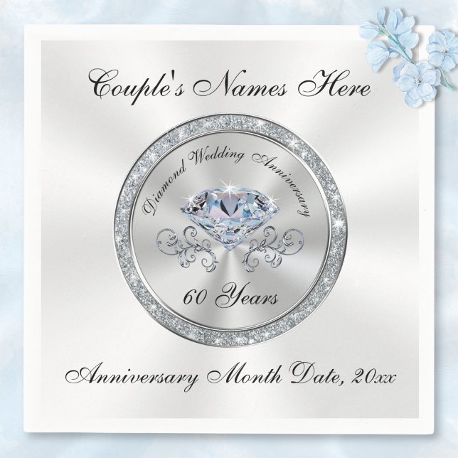 Diamond, Neapel zum 60. Jahrestag Personalisiert Serviette (60th Anniversary Napkins. Personalised Diamond Anniversary Party Supplies. 60th wedding anniversary.)