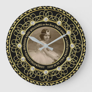 Diamond Numbers Photo Gold Commemorative Black Große Wanduhr