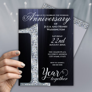 Diamond One Year Together Silver Grey Anniversary Einladung