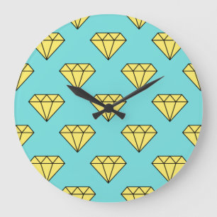 Diamond Pattern - Yellow & Turquoise Große Wanduhr