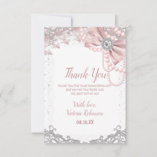 Diamond Pearl Blush Pink Girly Elegant Babydusche Dankeskarte