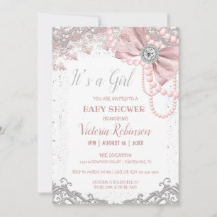 Diamond Pearl Blush Pink Girly Elegant Babydusche Einladung