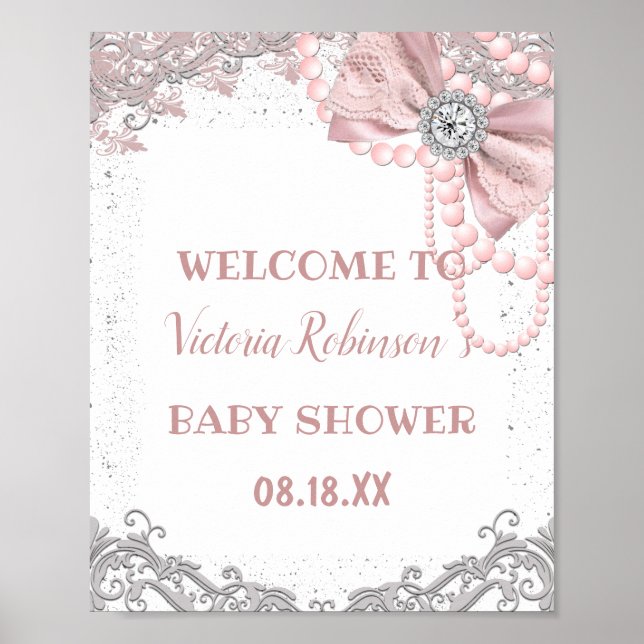 Diamond Pearl Blush Pink Girly Elegant Babydusche Poster (Vorne)