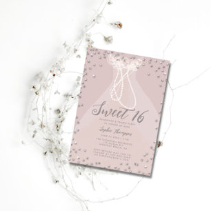 Diamond Pearl Princess Ruffle Dress Sweet 16 Party Einladung