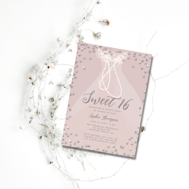 Diamond Pearl Princess Ruffle Dress Sweet 16 Party Einladung (Von Creator hochgeladen)