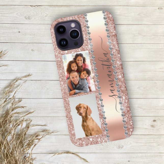 Diamond Photo Glitter Name Monogram Rose Gold Case-Mate iPhone Hülle (Von Creator hochgeladen)