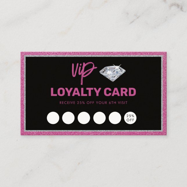 Diamond Pink Glitzer Loyalty Card Kundenbelohnunge Visitenkarte (Vorderseite)