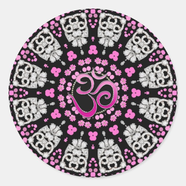 Diamond Pink Om Mandala Sticker (Vorderseite)