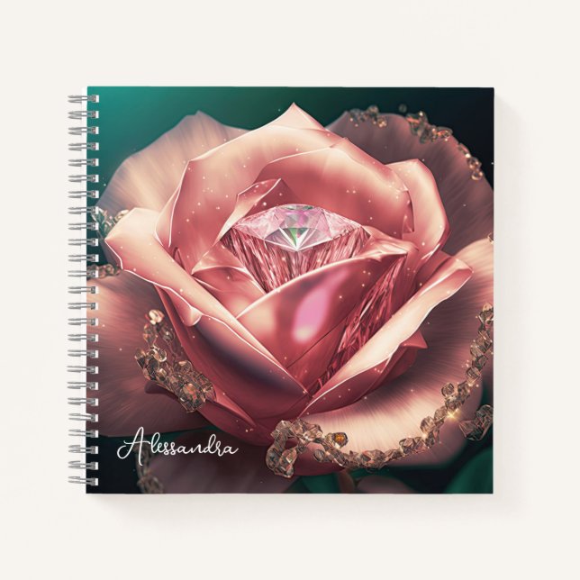 Diamond Pink Rose Personalisiert Notizbuch (Vorderseite)