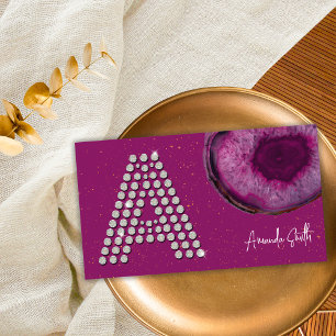 Diamond Plum Lila Agate Anfangsbuchstaben Monogram Visitenkarte