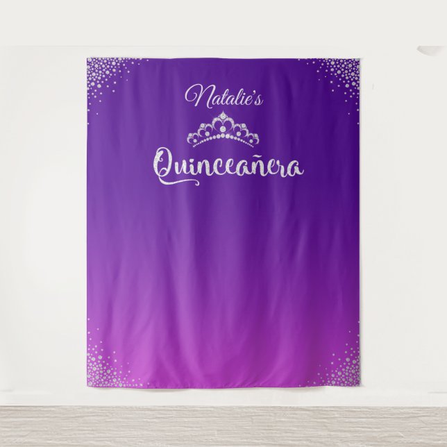 Diamond Princess Crown Quinceañera Hintergrund Wandteppich (Vorderseite)