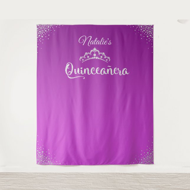 Diamond Princess Crown Quinceañera Hintergrund Wandteppich (Vorderseite)