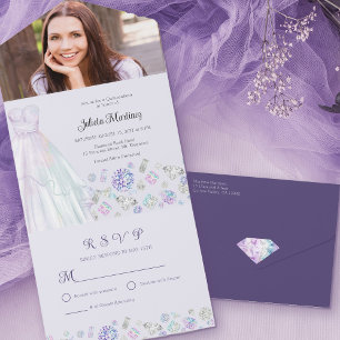 Diamond Princess Purple Quinceanera mit RSVP All In One Einladung