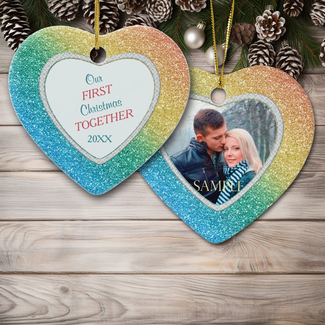 Diamond Rainbow Glitzer Foto Weihnachten Keramik Ornament (Von Creator hochgeladen)