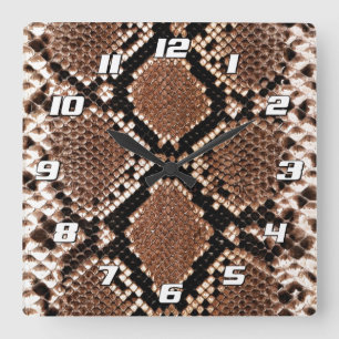 Diamond Rattlesnake Schlangenhaut mit Zahlen Quadratische Wanduhr