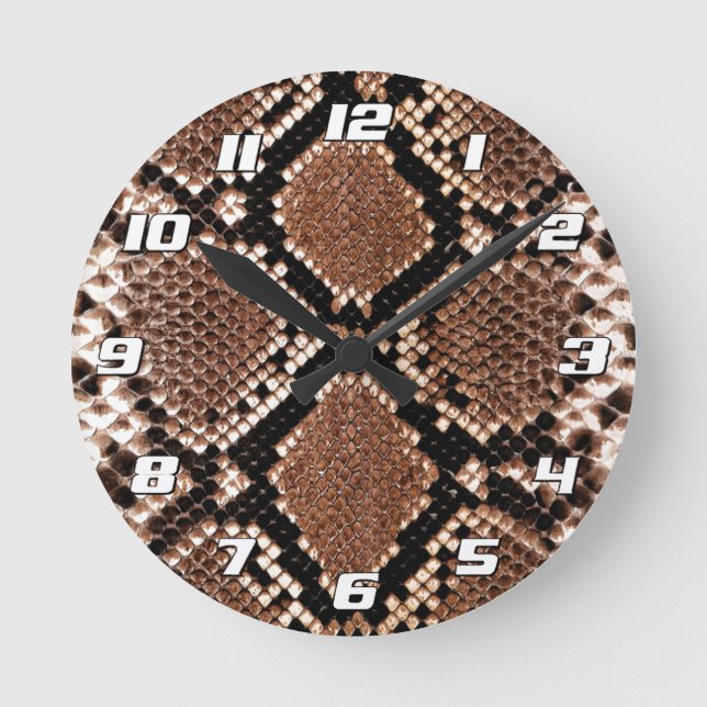 Diamond Rattlesnake Schlangenhaut mit Zahlen Runde Wanduhr (Vorderseite)