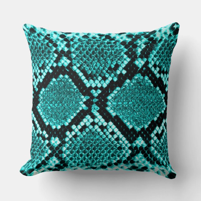 Diamond Rattlesnake Snake Skin aqua Kissen (Vorderseite)