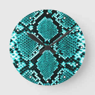 Diamond Rattlesnake Snake Skin aqua with Dots Runde Wanduhr