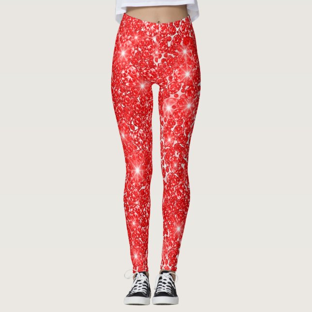 Diamond Red White Gemis Funkelnd Sequin Diamond Leggings (Vorderseite)
