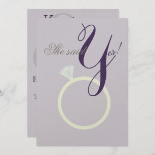 Diamond Ring Sie sagte Ja Grau & Mauve Party Card Einladung
