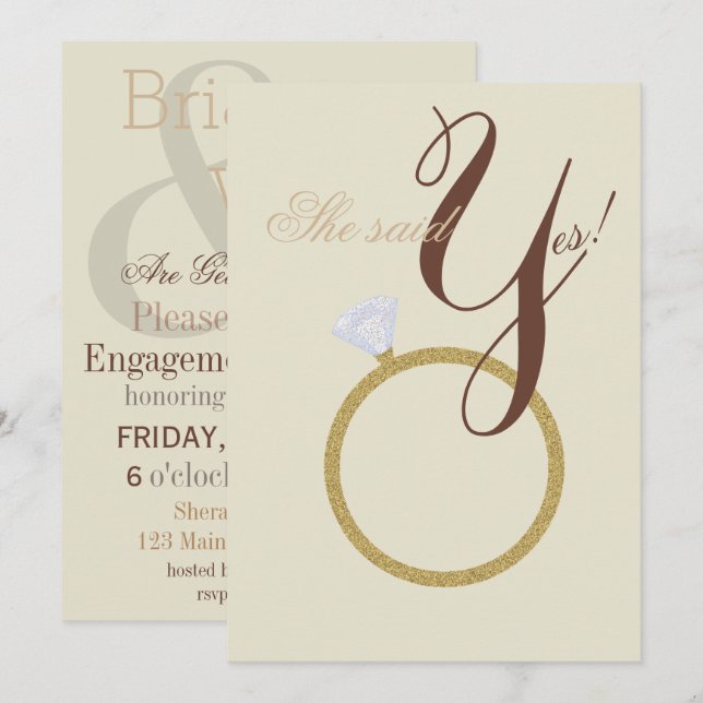 Diamond Ring Sie sagte ja Rustikales Duschbad Part Einladung (Vorne/Hinten)