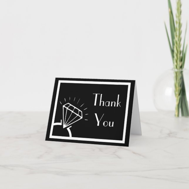 Diamond Ring Silhouette Thank You (Black / White) Dankeskarte (Vorderseite)