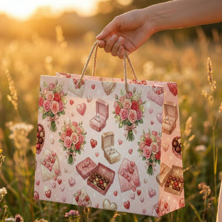 Diamond Rings, Roses & Luxury Gift Boxes Pattern Große Geschenktüte