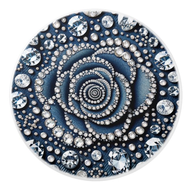 Diamond Rose & Denim Glam Bling Keramikknauf (Vorderseite)