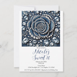 Diamond Rose & Denim Glam Sweet 16 Geburtstagsfeie Einladung