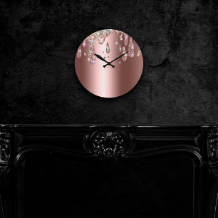 Diamond Rose Gold Tropfen Tropfen von Glitzer au Runde Wanduhr