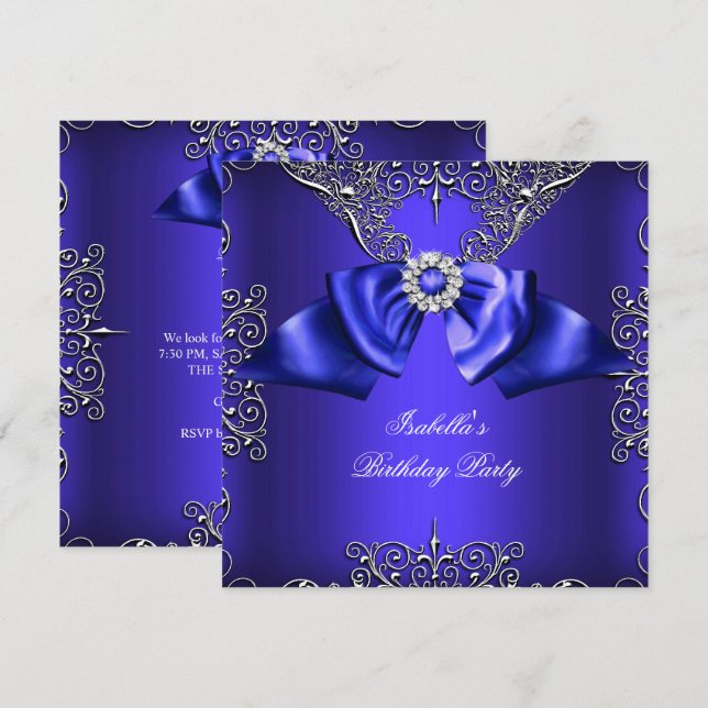 Diamond Royal Blue Lila Silver Elegante Geburtstag Einladung (Vorne/Hinten)