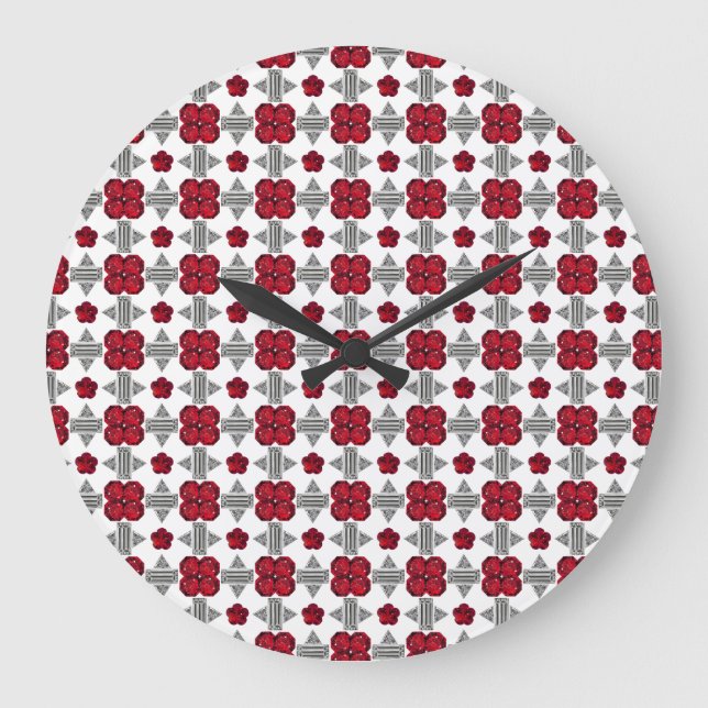 Diamond Ruby Gemstone Art, Red Große Wanduhr (Vorderseite)