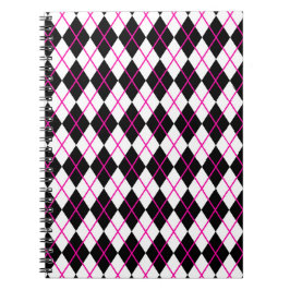 Diamond Shape Argyle Print Black and Pink Notizblock