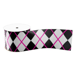 Diamond Shape Argyle Print Black Pink Ribbon Ripsband