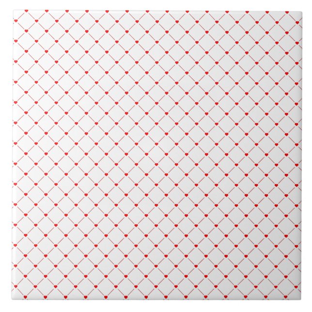 Diamond Shaped Red Heart & Line Art Fliese (Vorderseite)
