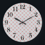 Diamond Shaped Red Heart & Line Art Große Wanduhr<br><div class="desc">Dieses Design zeichnet sich durch helle rote Herzen fast durch diagonale rote Linien verbunden, die eine Diamantform, oder ein Quadrat gedreht 45 Grad. Ein einfaches Muster und ein Thema, das nicht die Romantik vom höchsten Berg anschreit, perfekt als Geschenk an Freunde und Familie sowie am Arbeitsplatz akzeptabel. Sie können den...</div>