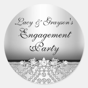 Diamond Silver & Black Engagement Party Sticker