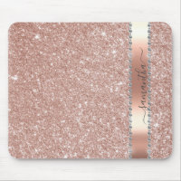 Diamond Silver Glitzer Name Monogram Mouse Pad