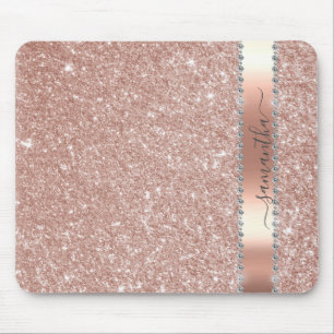 Diamond Silver Glitzer Name Monogram Mouse Pad Mousepad