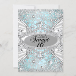 Diamond Snowflake Blue Winter Wonderland Sweet 16 Einladung
