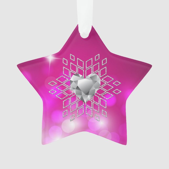 Diamond Snowflake Heart Fuschia Ornament (Vorderseite)