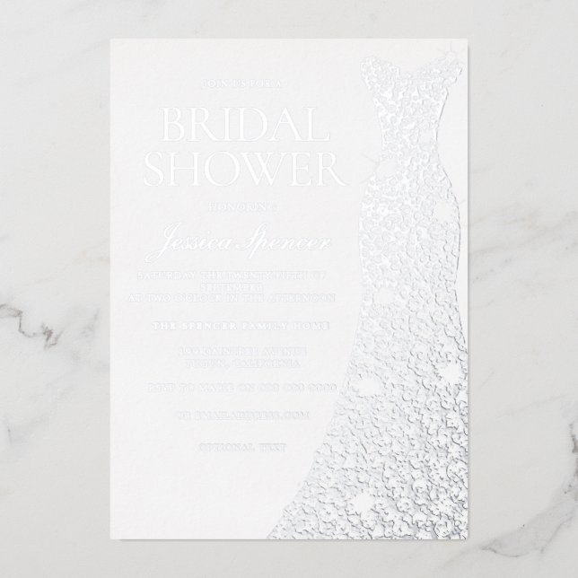 Diamond Sparkle Dress Wedding Brautparty Silver Folieneinladung (Vorderseite)