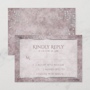 Diamond Sparkle Dusty Mauve und Silver Confetti RSVP Karte
