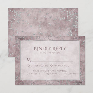 Diamond Sparkle   Mauve und Silver Glitzer Entree RSVP Karte